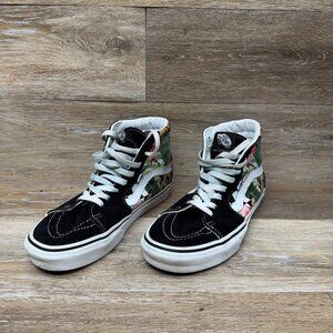 Vans Off The Wall Black Suede Floral Print High Tops Women's Size 9.5/Men's 8